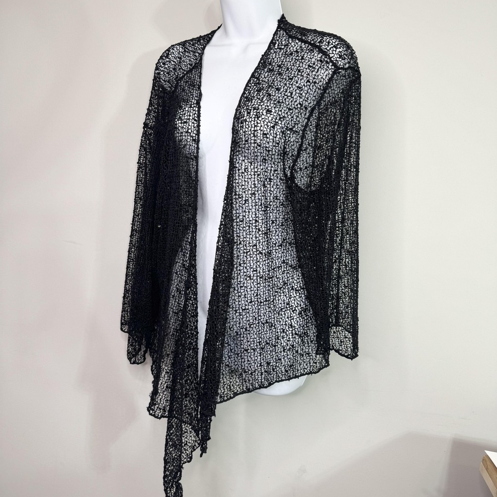 Katie Todd Cardigan Sweater Womens 2X Black Sheer Open Knit Lightweight Layering